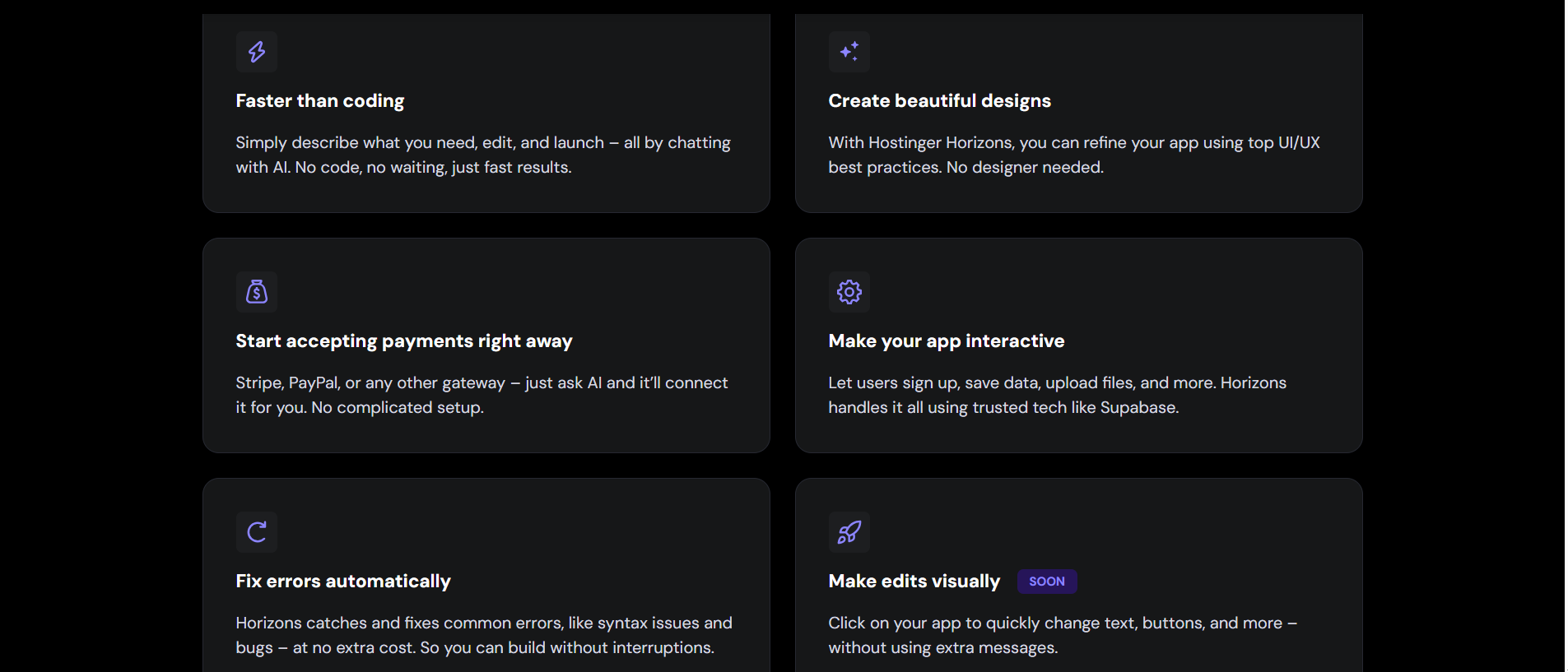 Hostinger Horizons Features